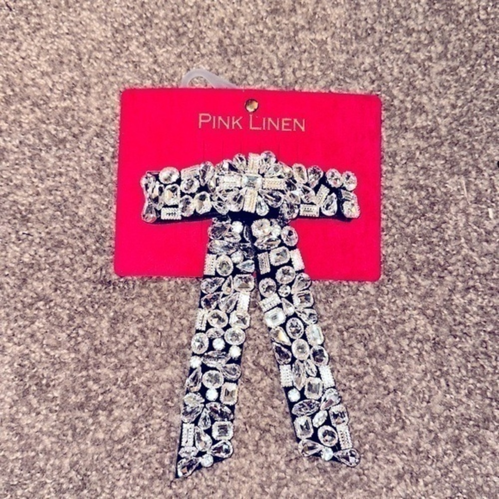 New Pink Linen Christmas Gorgeous stones embellished Hair clip accessory bling